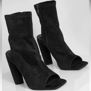 Black Peep Toe Sock Boots Sz 6 NWT
